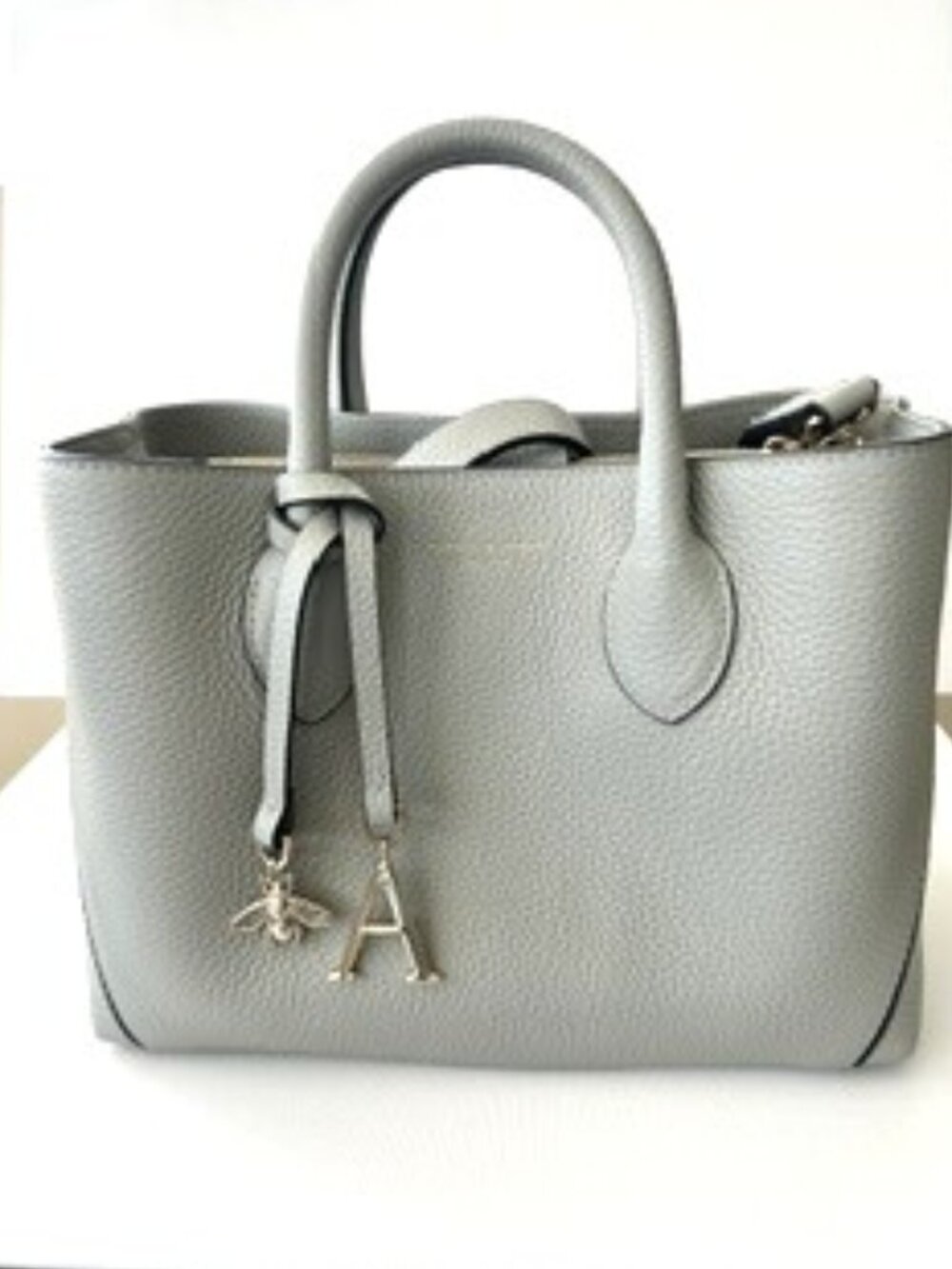 Aspinal of London Midi London Tote – Light Grey Pebbled Leather